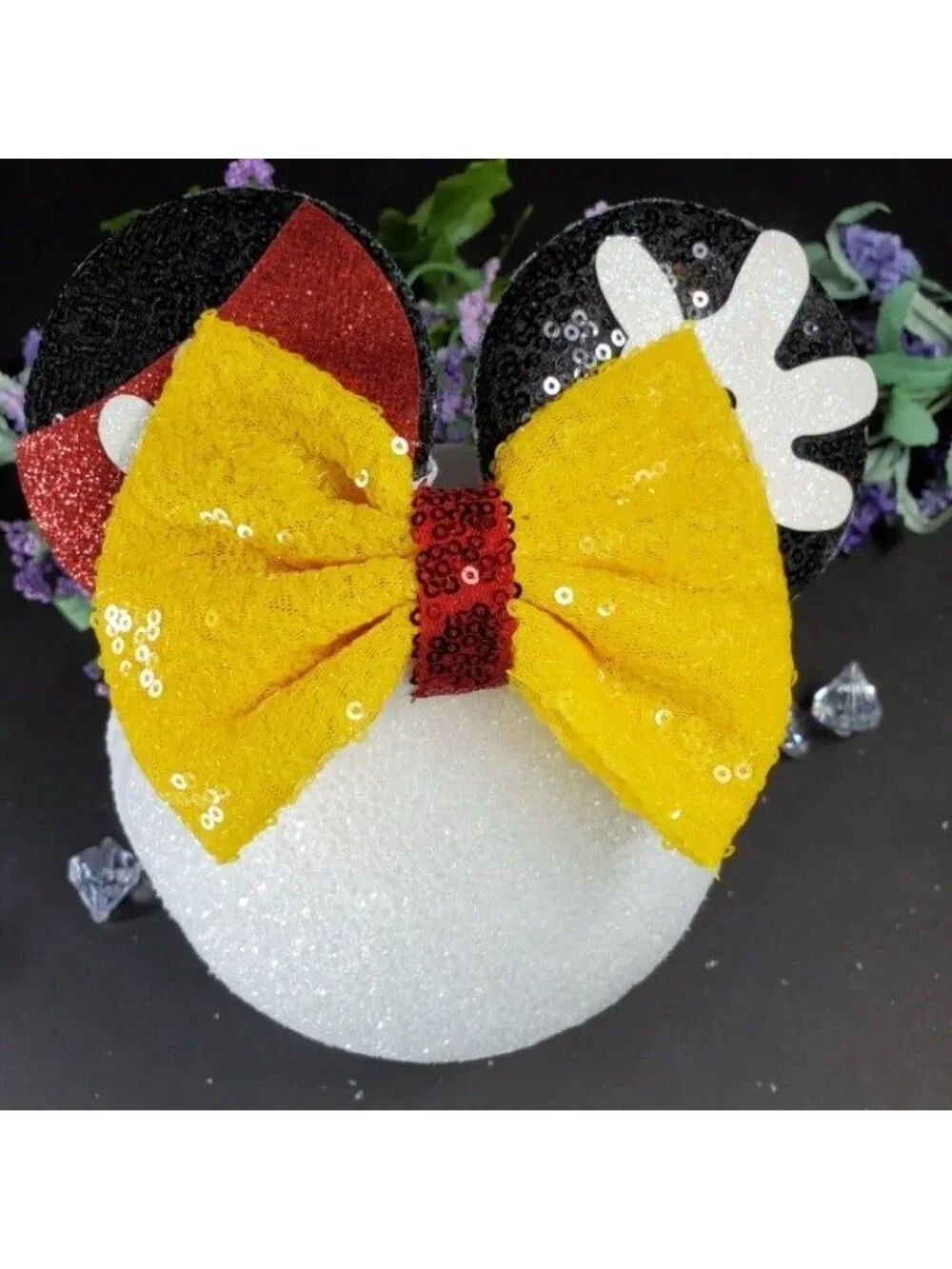Mickey Mouse Ears Headband Turban Sequins Hair Bow Spa Head Wrap Hair Care Baby